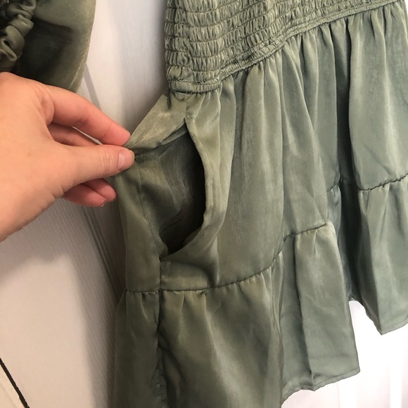 A COLLECTIVE STORY Annie Floral Smocked Mini Dress Dark Olive Large - Picture 11 of 13